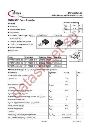 SPI73N03S2L-08 datasheet  